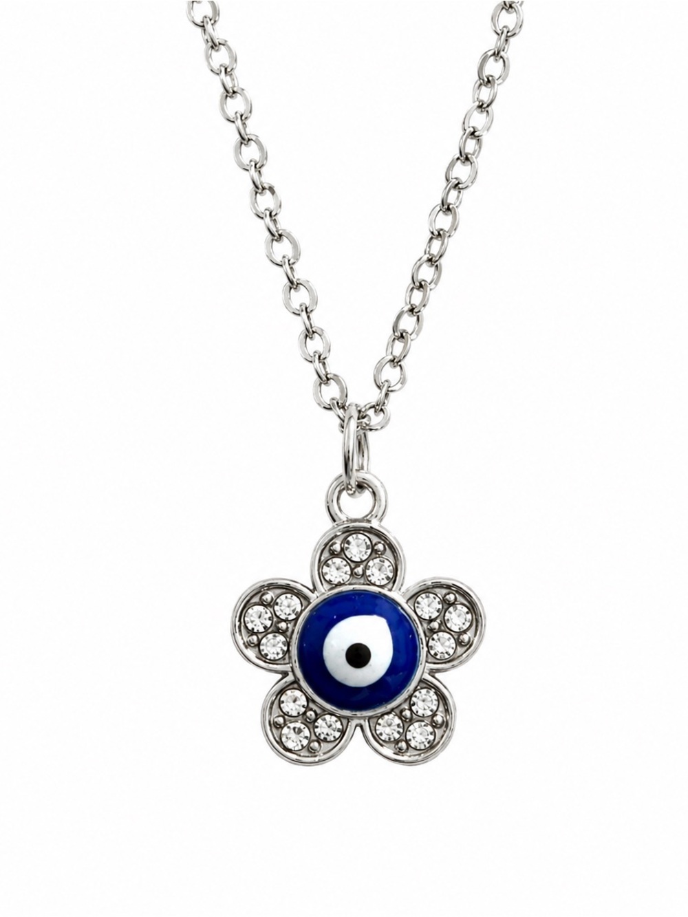 🧿Flower With Evil Eye 🧿 Silver Tone Necklace